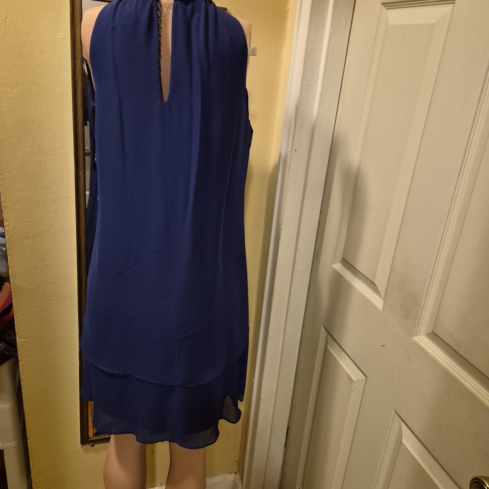 SLNY Women' Elegant Chiffon Layered Sleeveless Mini Iris-Blue Dress Size 12 - Picture 3 of 13